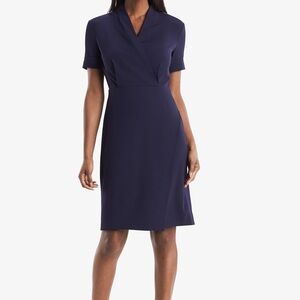 MM.LaFleur Navy Short Sleeve Wrap Sheath Dress Size 10 Career Work